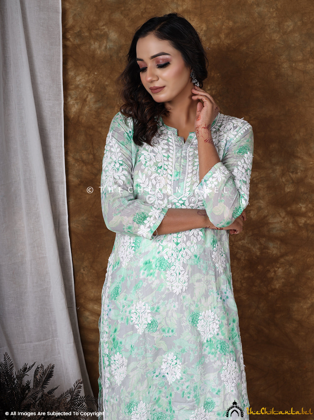 Green Printed Straight Chikankari Kurti ,Chikankari Kurti in Mulmul fabric For woman