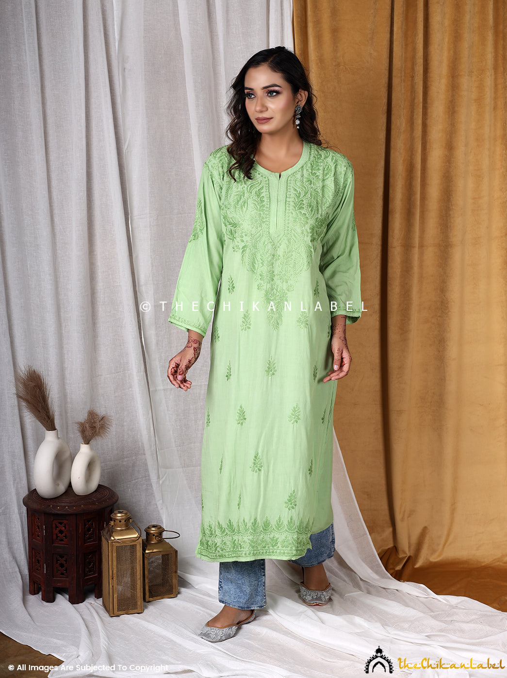 Green Modal Straight Chikankari Kurti ,Straight Chikankari Kurti in Modal Fabric For Woman