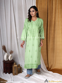 Green Modal Straight Chikankari Kurti