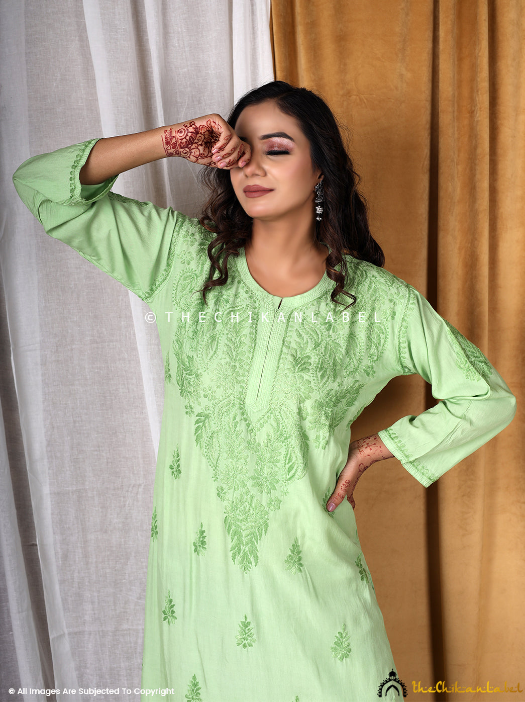 Green Modal Straight Chikankari Kurti ,Straight Chikankari Kurti in Modal Fabric For Woman