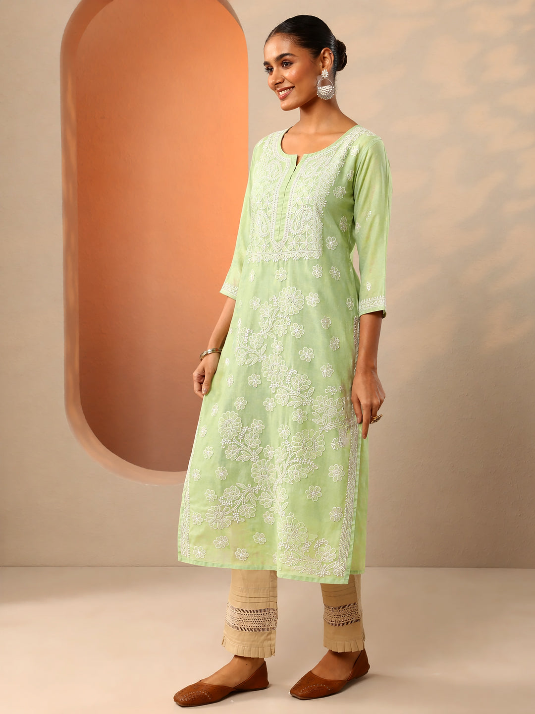 Comfortable regular wear kurti with straight silhouette and delicate chikankari embroidery for modern women
