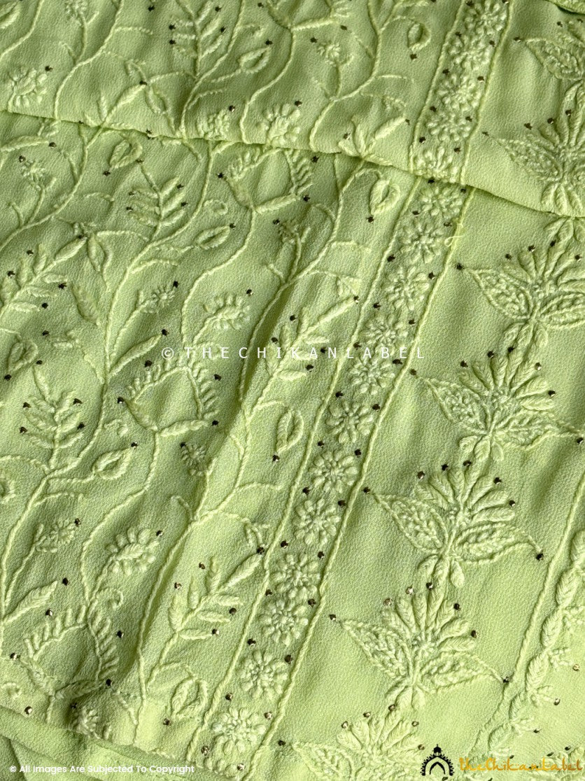 Green Viscose Mukaish Chikankari Straight Kurti with Dupatta