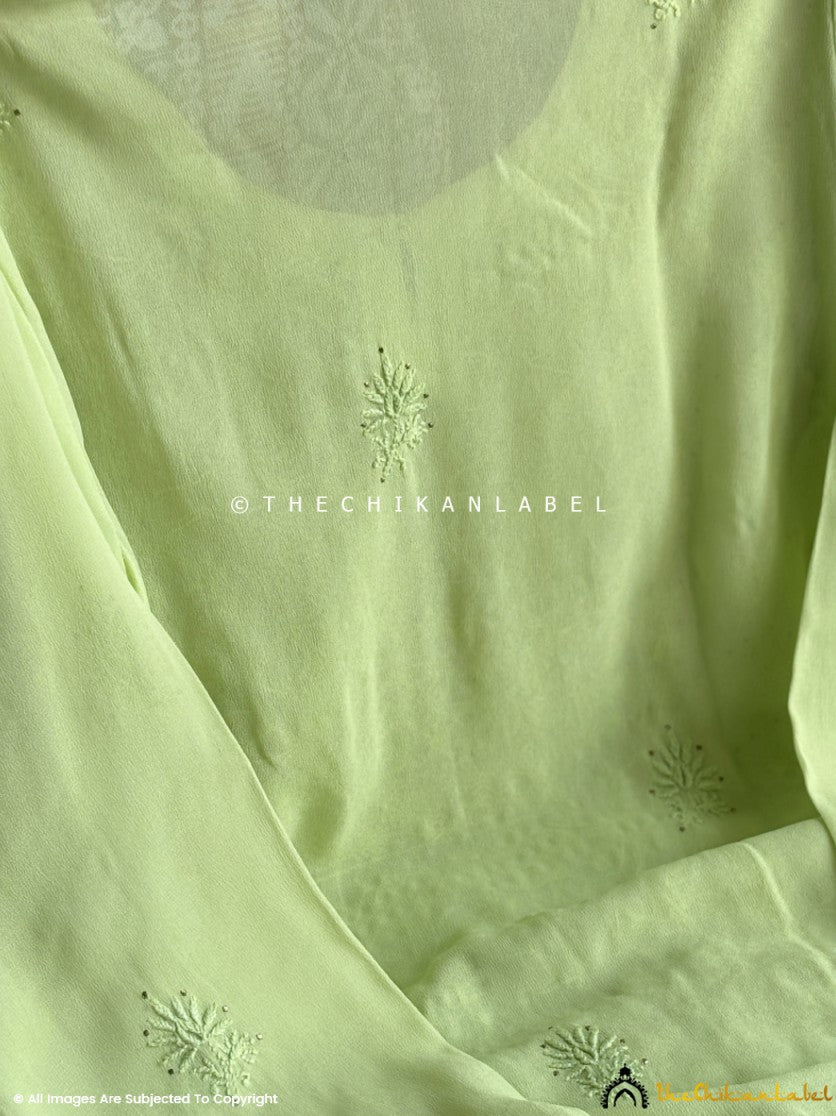 Green Viscose Mukaish Chikankari Straight Kurti with Dupatta