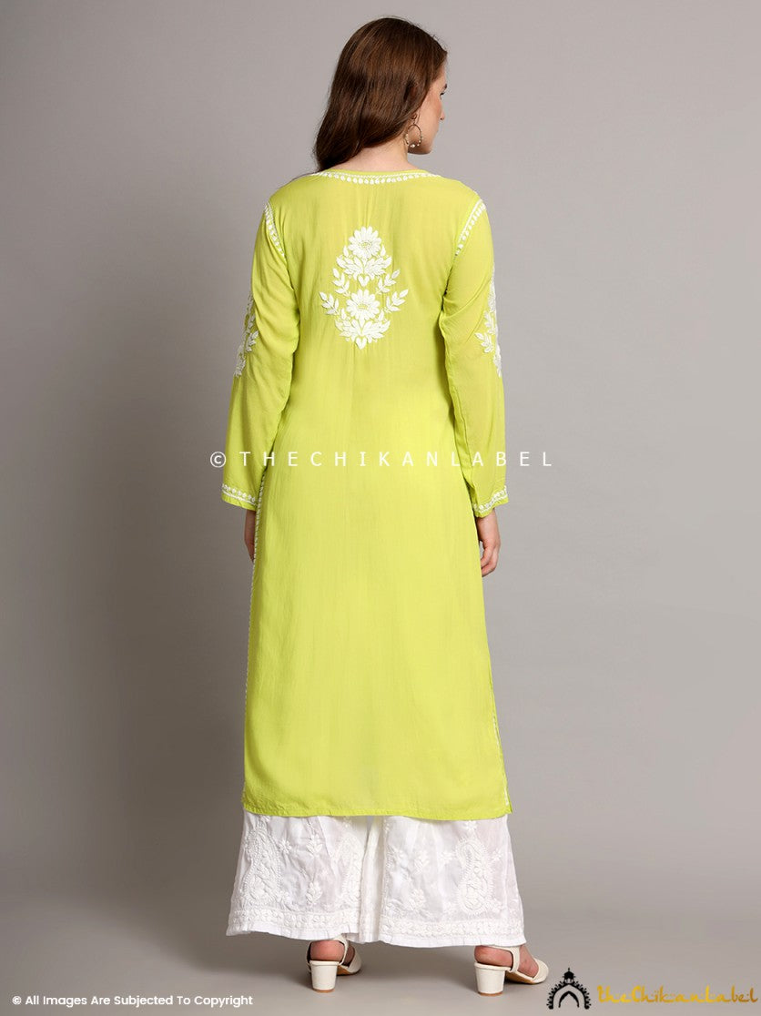 Green Sanaya Modal Chikankari Straight Kurti