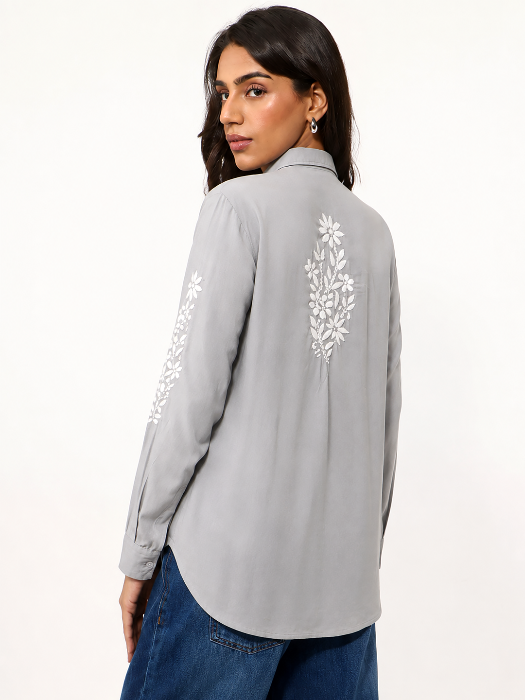 Anvika Rayon Chikankari Shirt - Grey