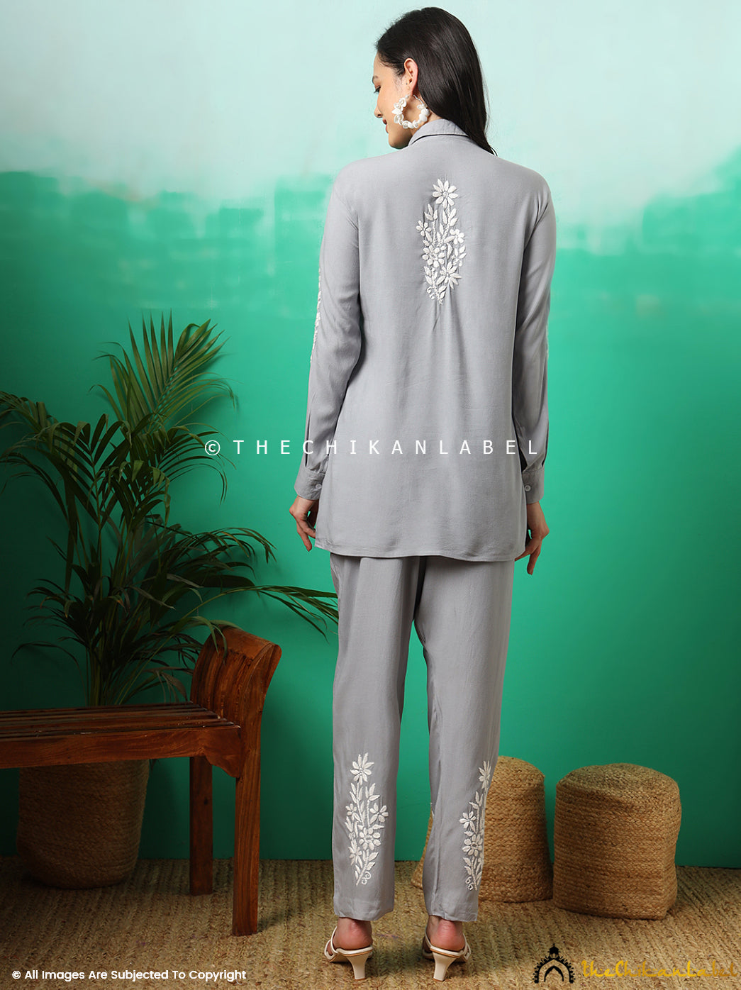 Grey Anvika Rayon Chikankari Co-ord Set