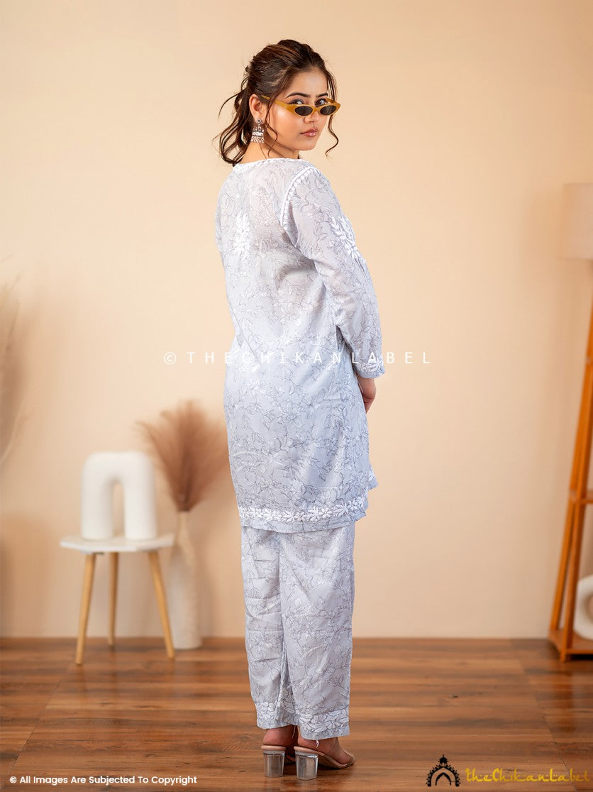 Grey Kavya Mulmul Chikankari Kurta Set