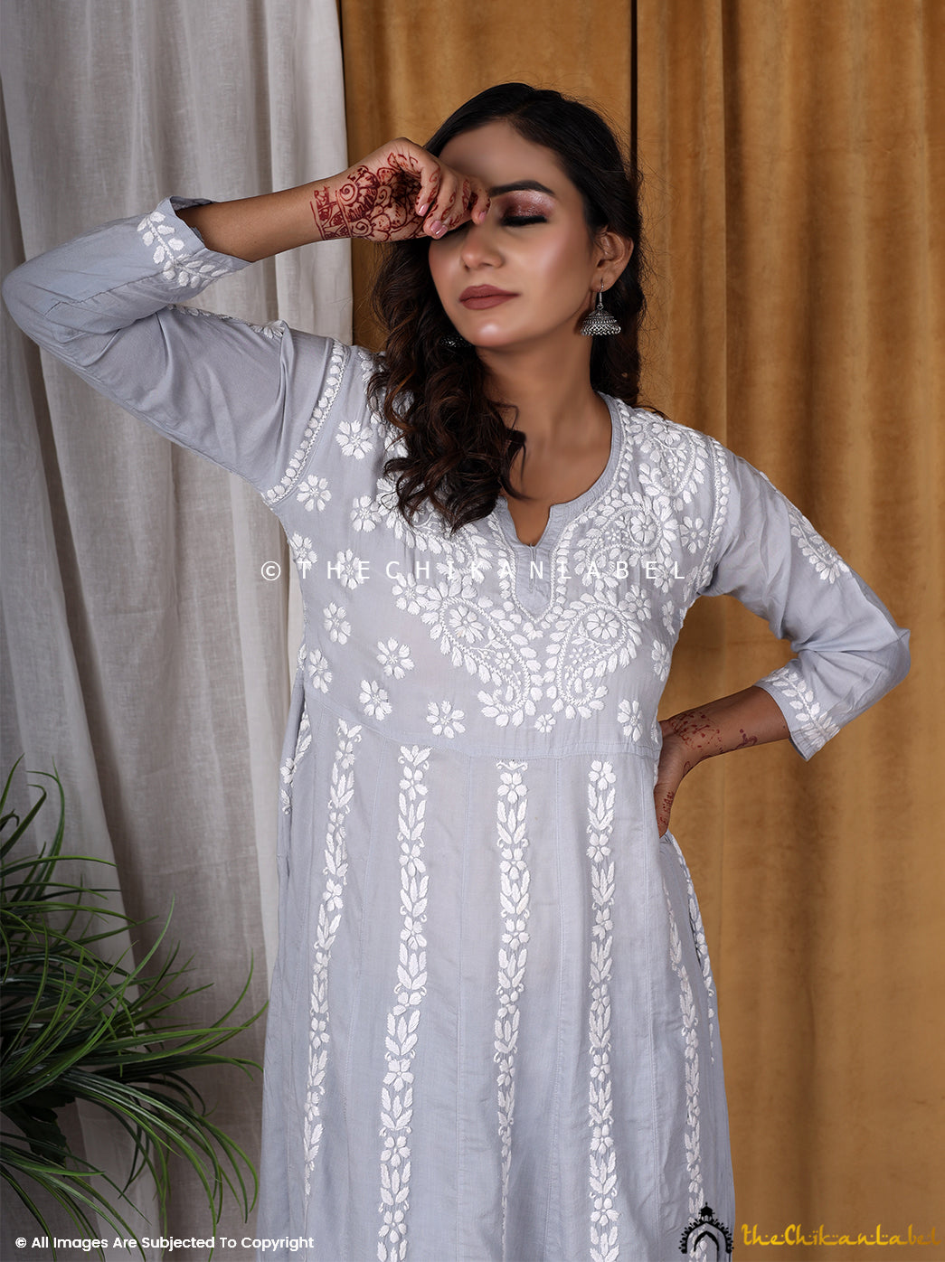 Grey Modal Cotton Chikankari Anarkal ,Chikankari Anarkali in Modal Cotton For Womani