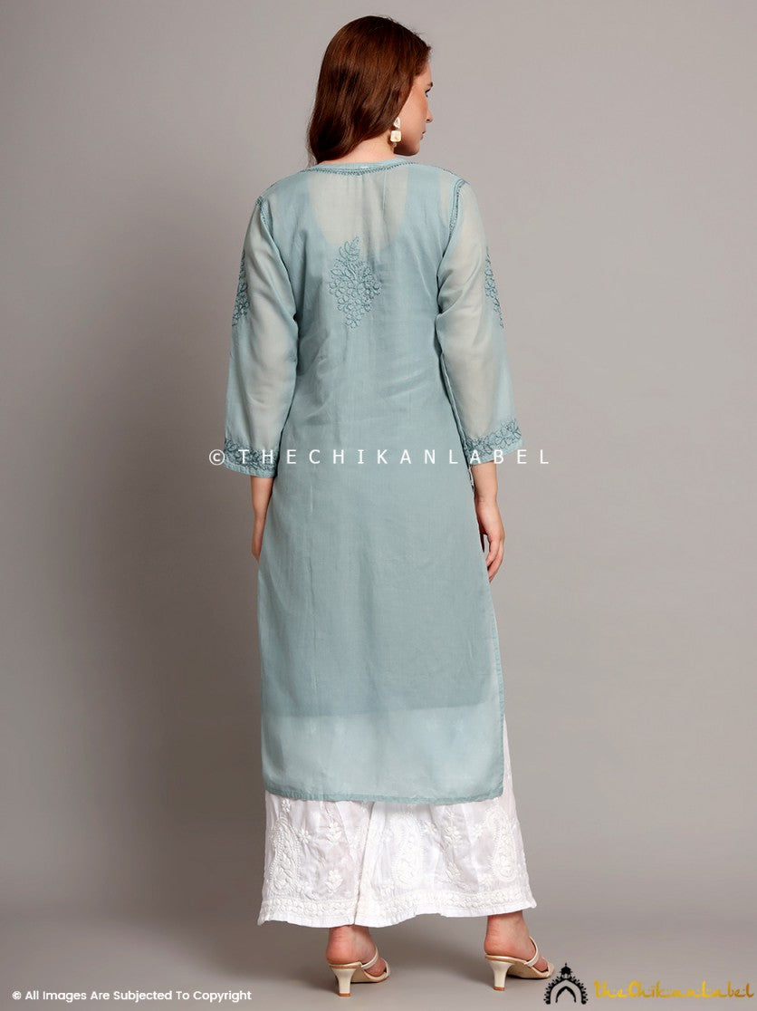 Grey Naina Cotton Chikankari Straight Kurti with inner