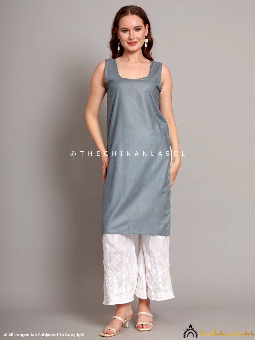 Grey Naina Cotton Chikankari Straight Kurti with inner