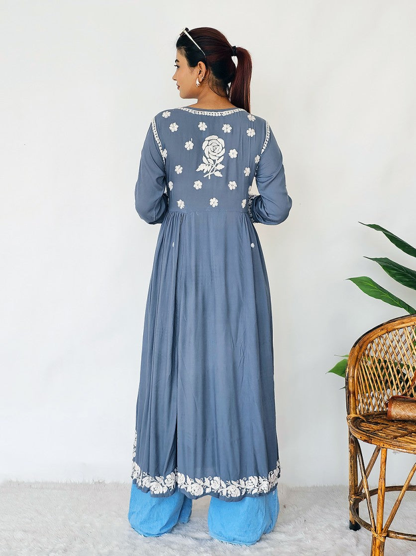 Grey Ria Modal Chikankari Anarkali Kurta