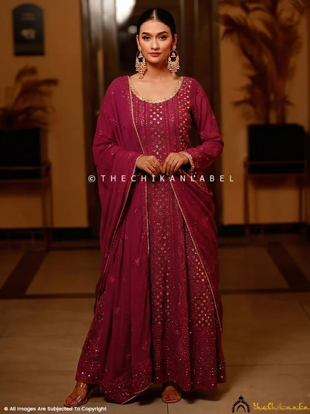 Gulmohar Viscose Chikankari Anarkali - Wine