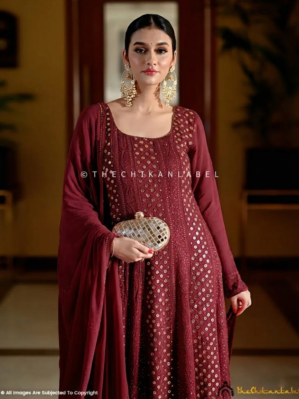 Gulmohar Viscose Chikankari Anarkali - Wine