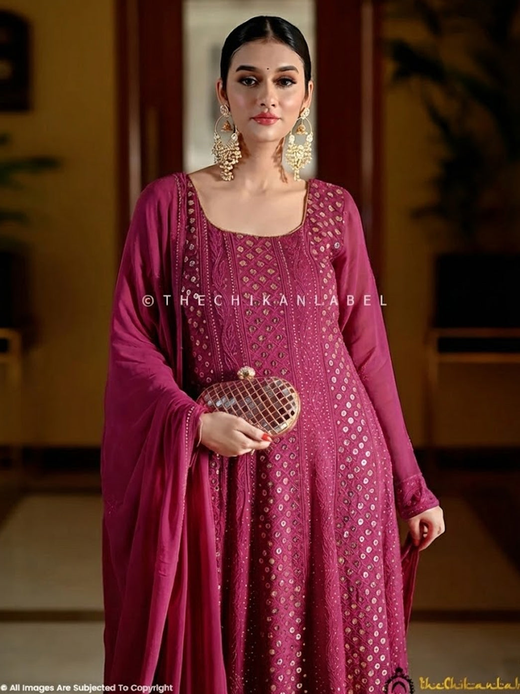 Gulmohar Viscose Chikankari Anarkali - Wine