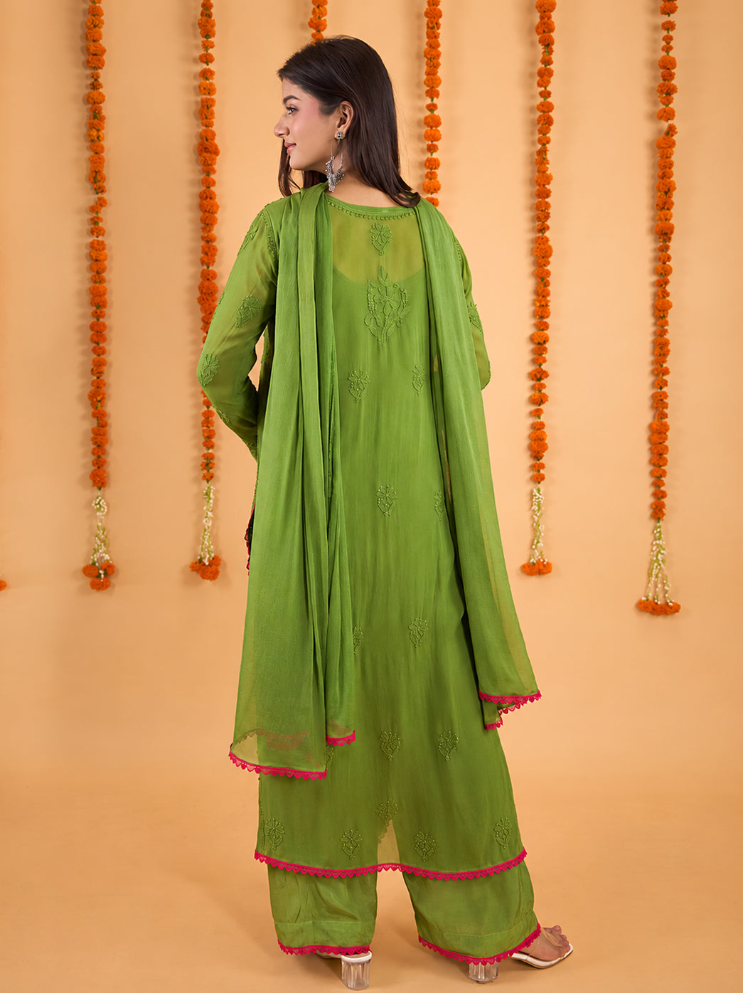 Gulnaar Viscose Straight Kurti Palazzo Set with Dupatta – Green