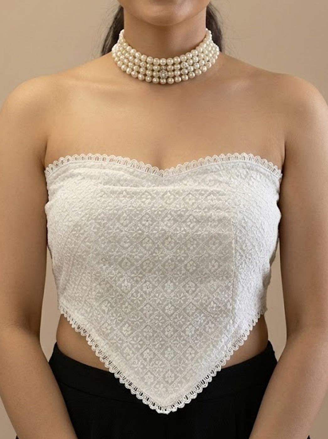 Hacoba Cotton Chikankari Off-Shoulder Corset Top - White