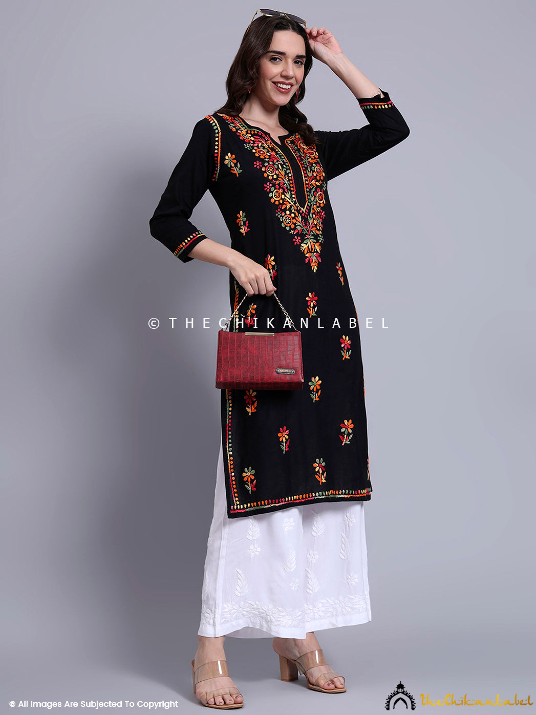 Pure cotton kurti with intricate floral threadwork and full sleeves, designed for comfort and elegance in everyday ethnicwear.

