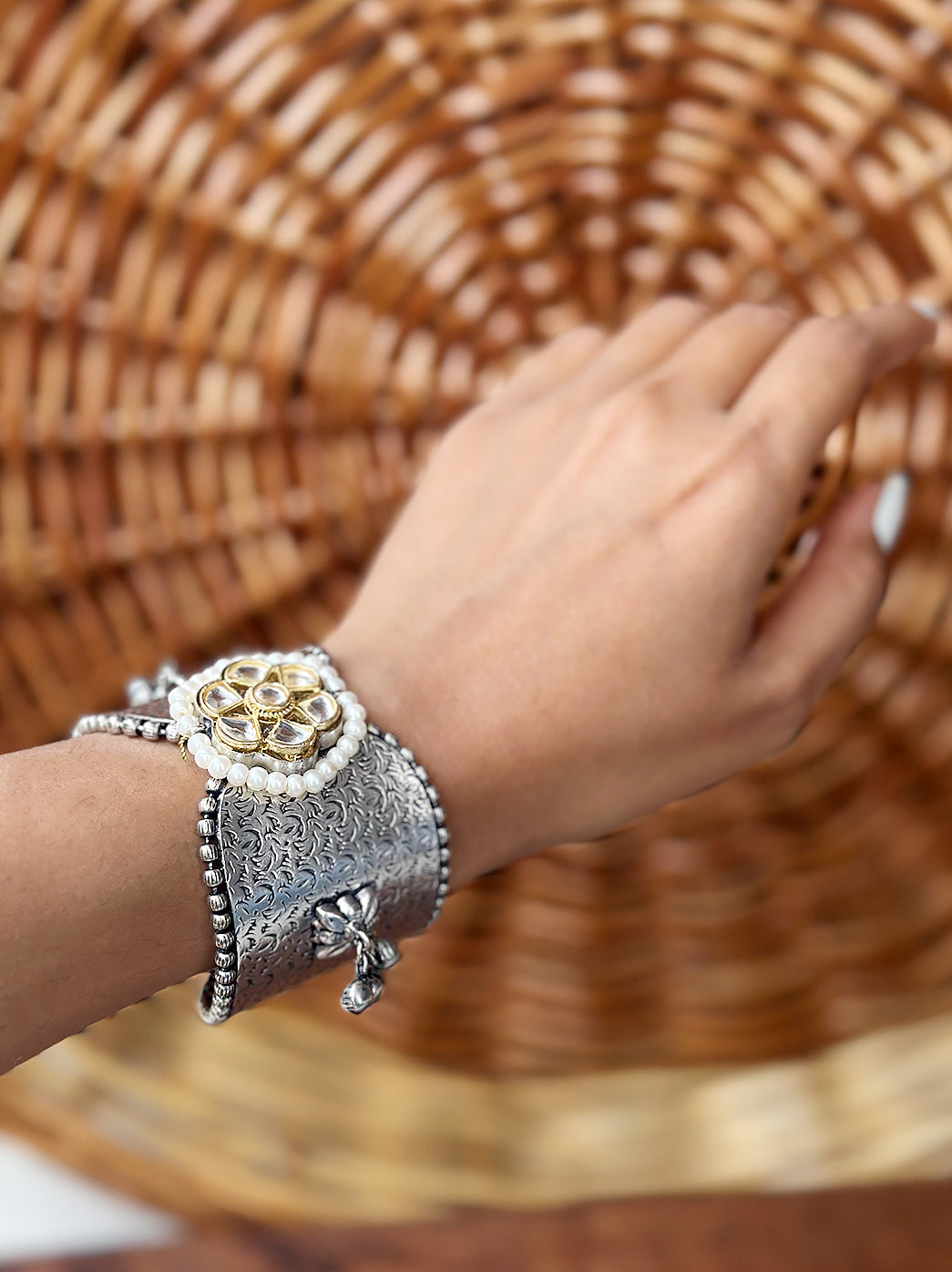 Handcrafted Brass Mix Pearl Work Bracelet Kangan for Women