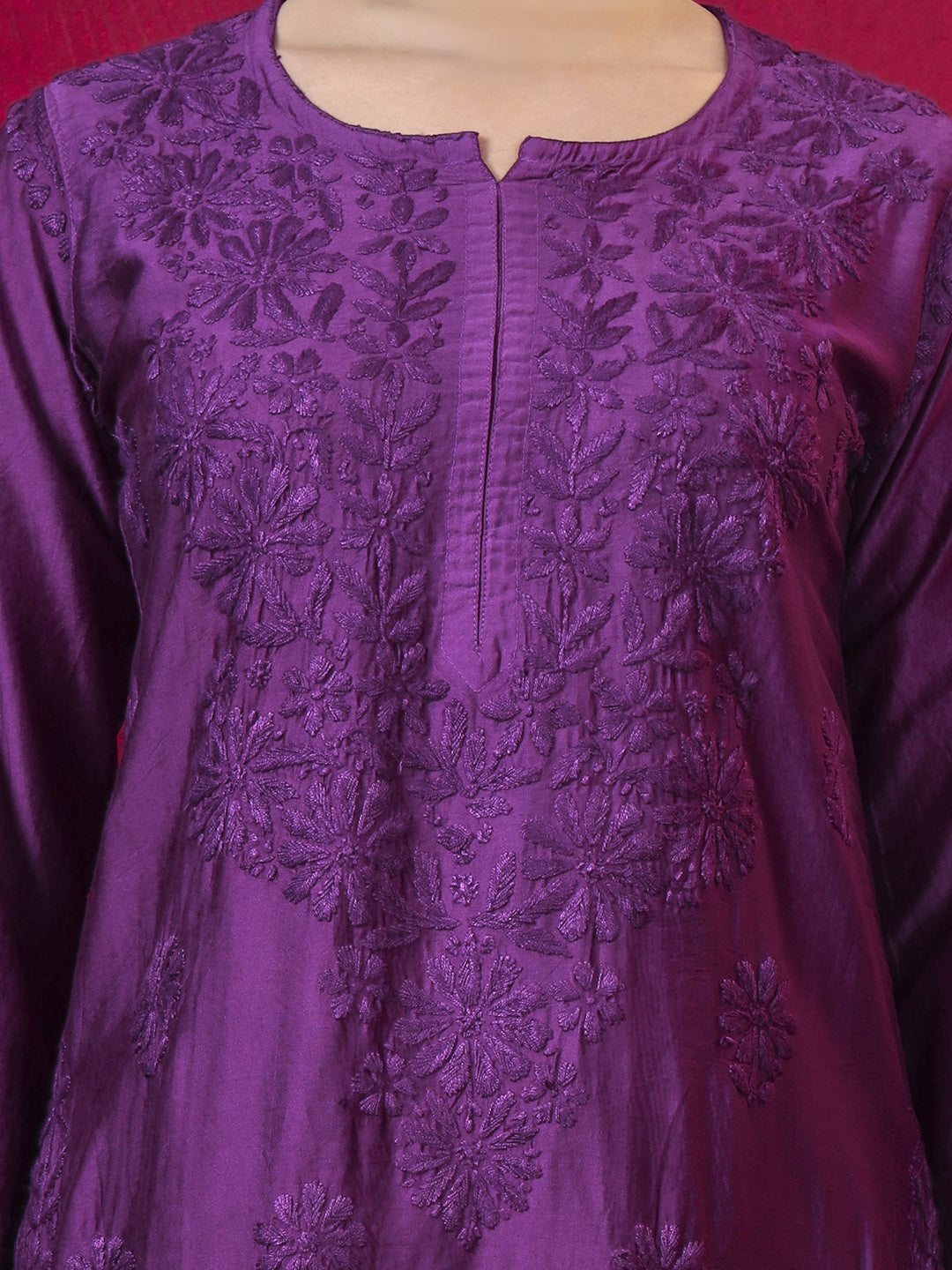 Hanshika Chanderi Chikankari Kurta Set with Dupatta - Purple