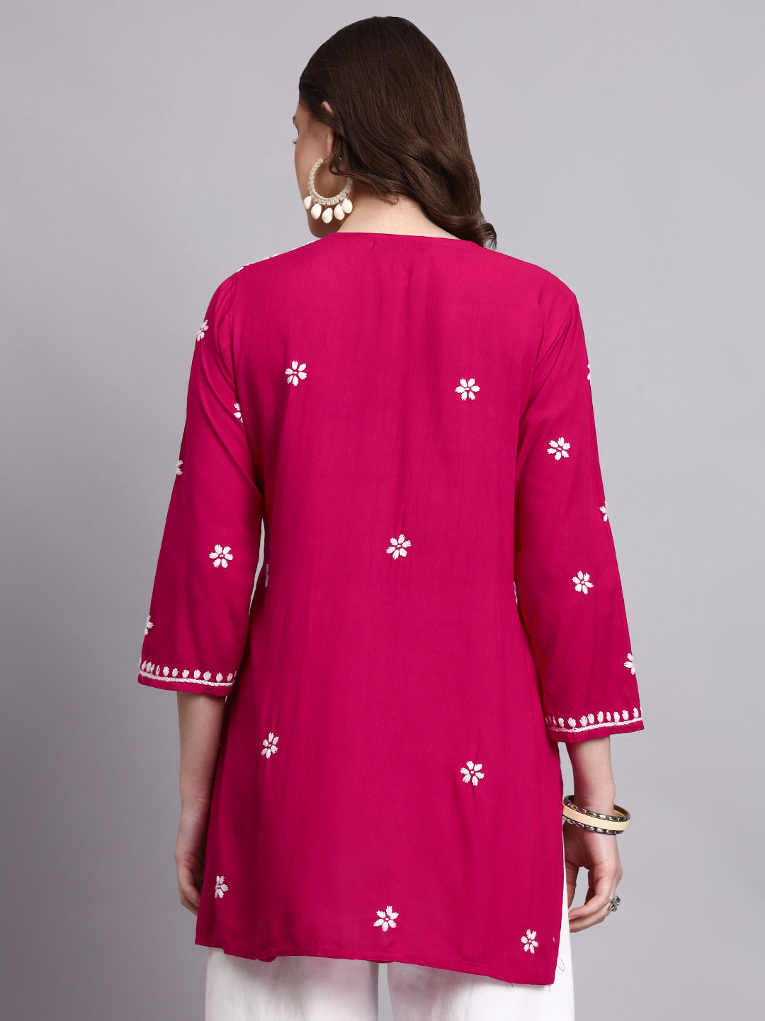 Handmade chikankari short top with straight silhouette and breathable rayon fabric