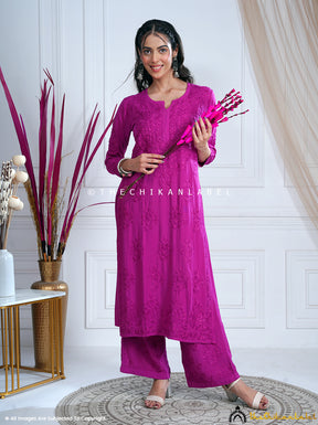 Hot Pink Freya Modal Chikankari Kurti Palazzo Set