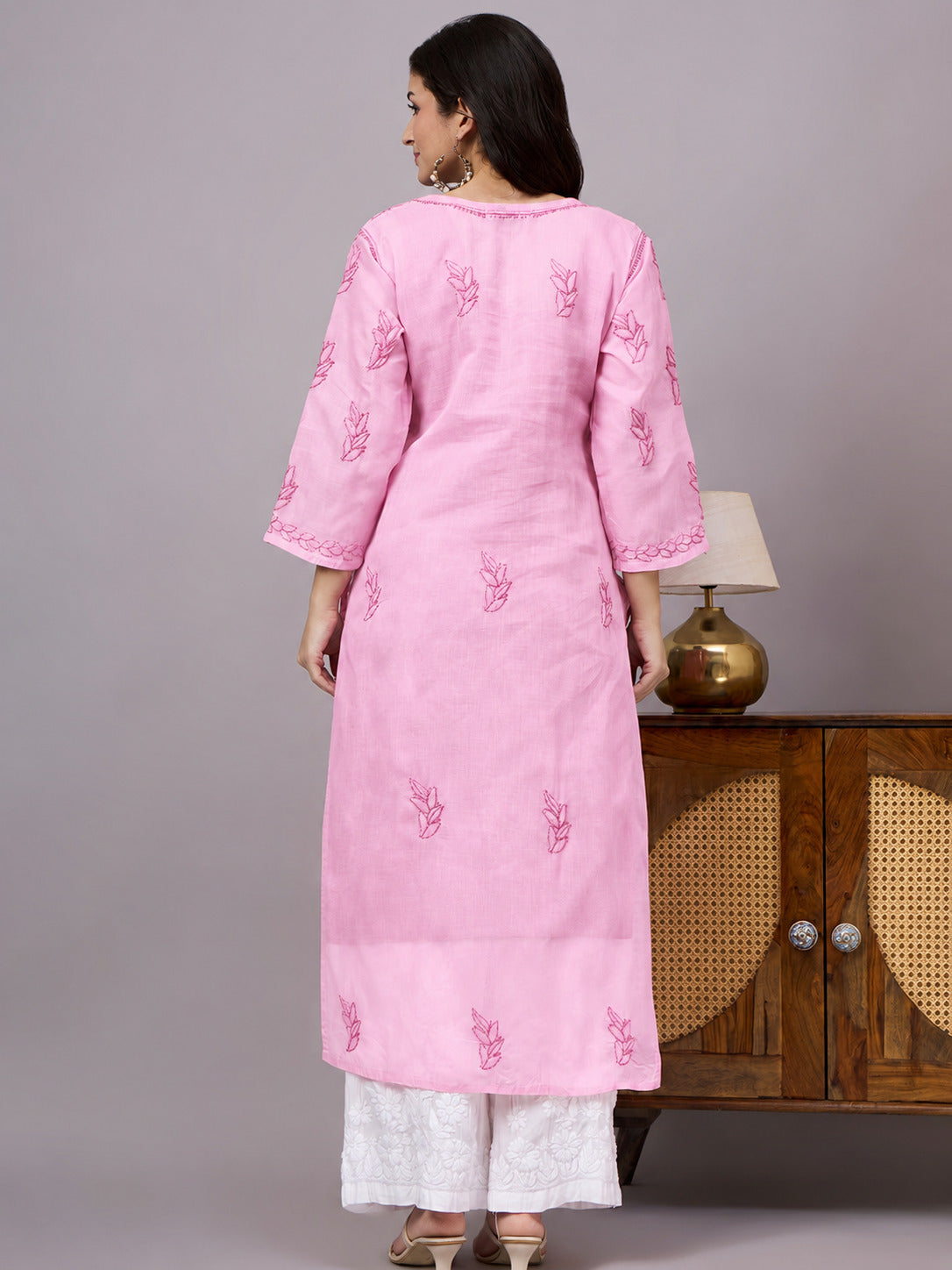 Women's Cotton kurta with inner crafted by skilled artisans using traditional Lucknow Chikankari embroidery, offering breathable comfort and sophisticated ethnic styling.