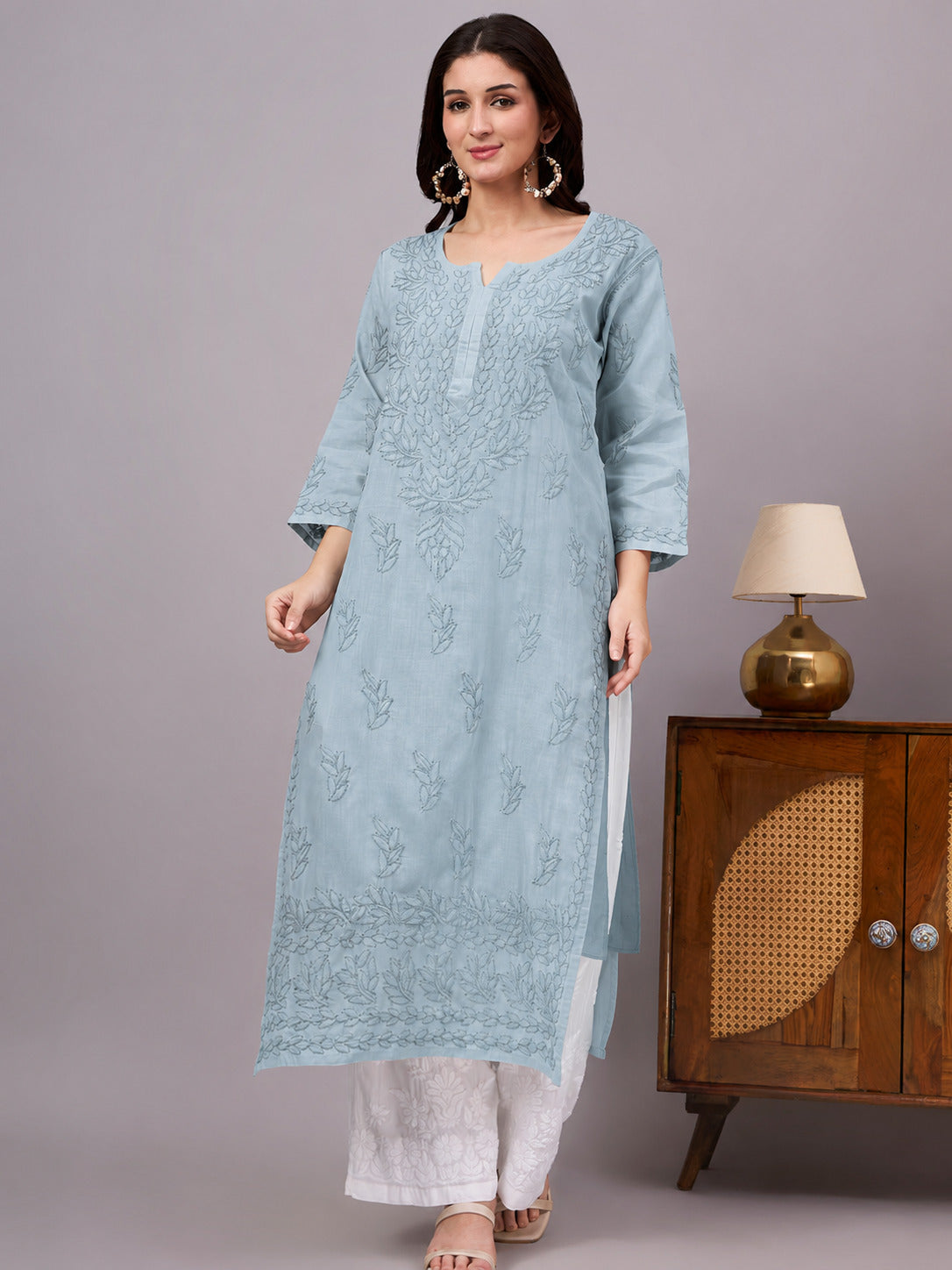 Handcrafted Chikankari Kurta with intricate traditional embroidery, premium cotton fabric, and comfortable straight silhouette ideal for office wear and casual outings.