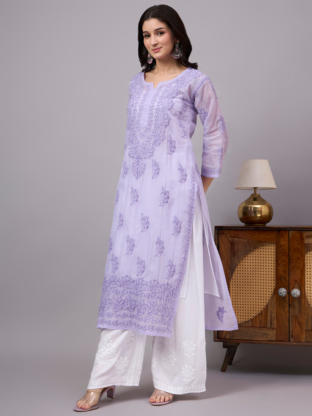 Premium Cotton kurta with inner featuring intricate handcrafted Chikankari embroidery, breathable cotton fabric, and a flattering straight silhouette for everyday elegance.