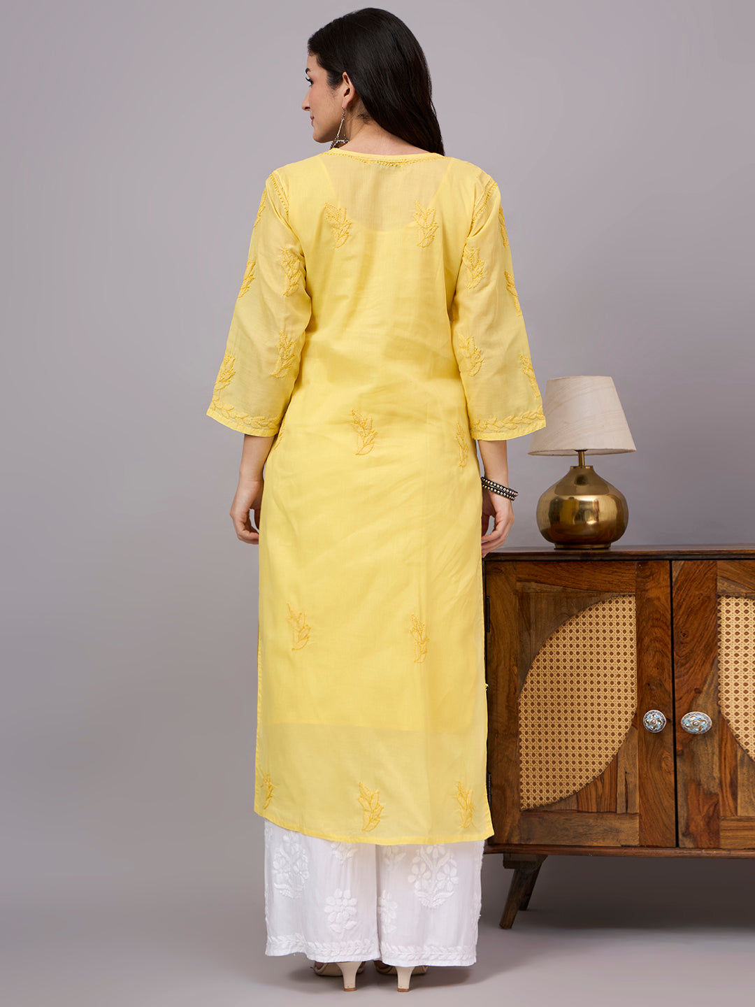 Women's Cotton kurta with inner crafted by skilled artisans using traditional Lucknow Chikankari embroidery, offering breathable comfort and sophisticated ethnic styling.