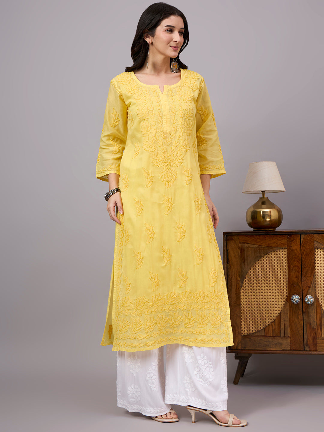 Elegant Chikankari Kurta crafted from premium cotton with a soft attached inner, showcasing traditional Lucknow embroidery for timeless ethnic fashion.