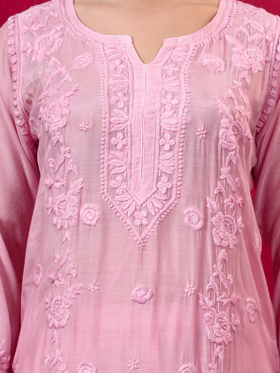 Ishita Muslin Chikankari Straight Kurta Set with Dupatta - Champagne