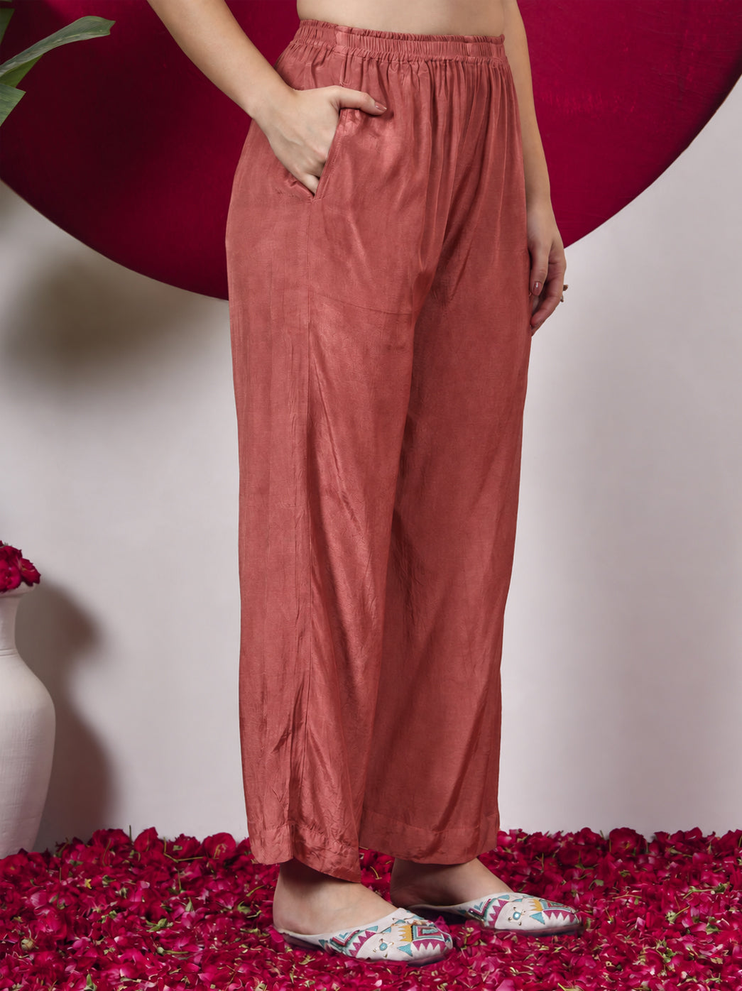 Ishita Muslin Chikankari Straight Kurta Set with Dupatta - Coral