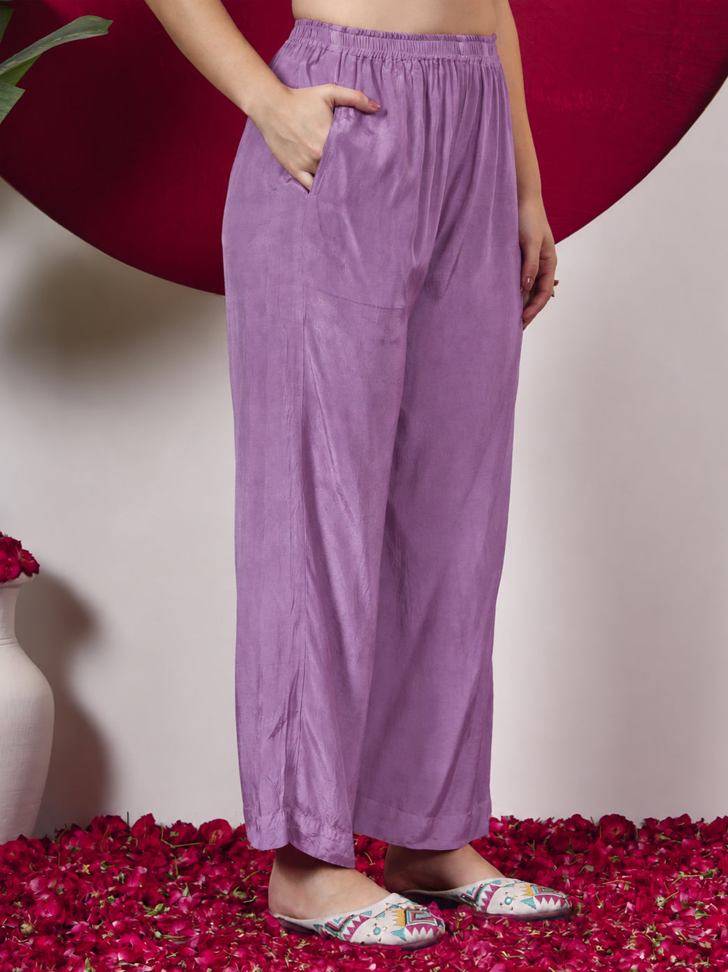 Ishita Muslin Chikankari Straight Kurta Set with Dupatta - Purple