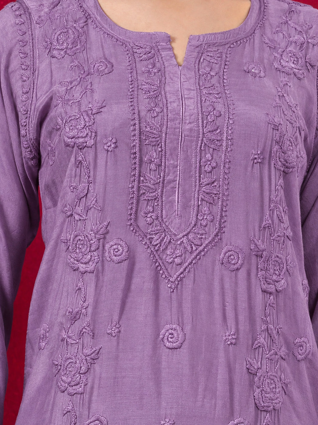 Ishita Muslin Chikankari Straight Kurta Set with Dupatta - Purple