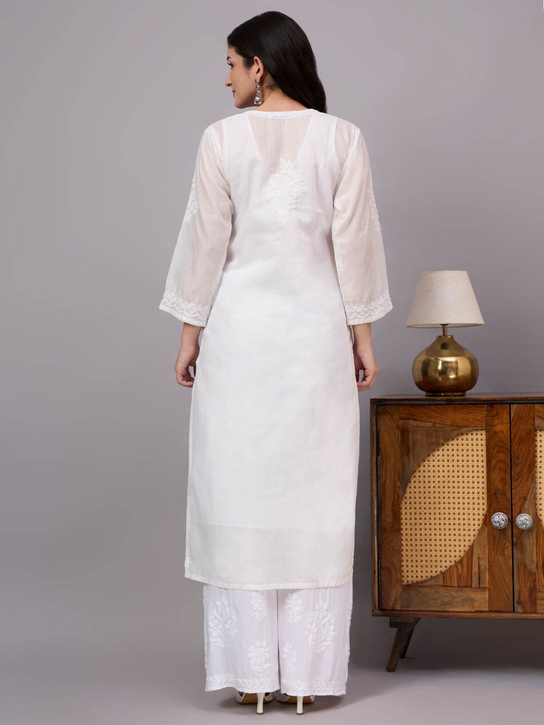 Elegant Chikankari Kurta crafted from premium cotton with a soft attached inner, showcasing traditional Lucknow embroidery for timeless ethnic fashion.