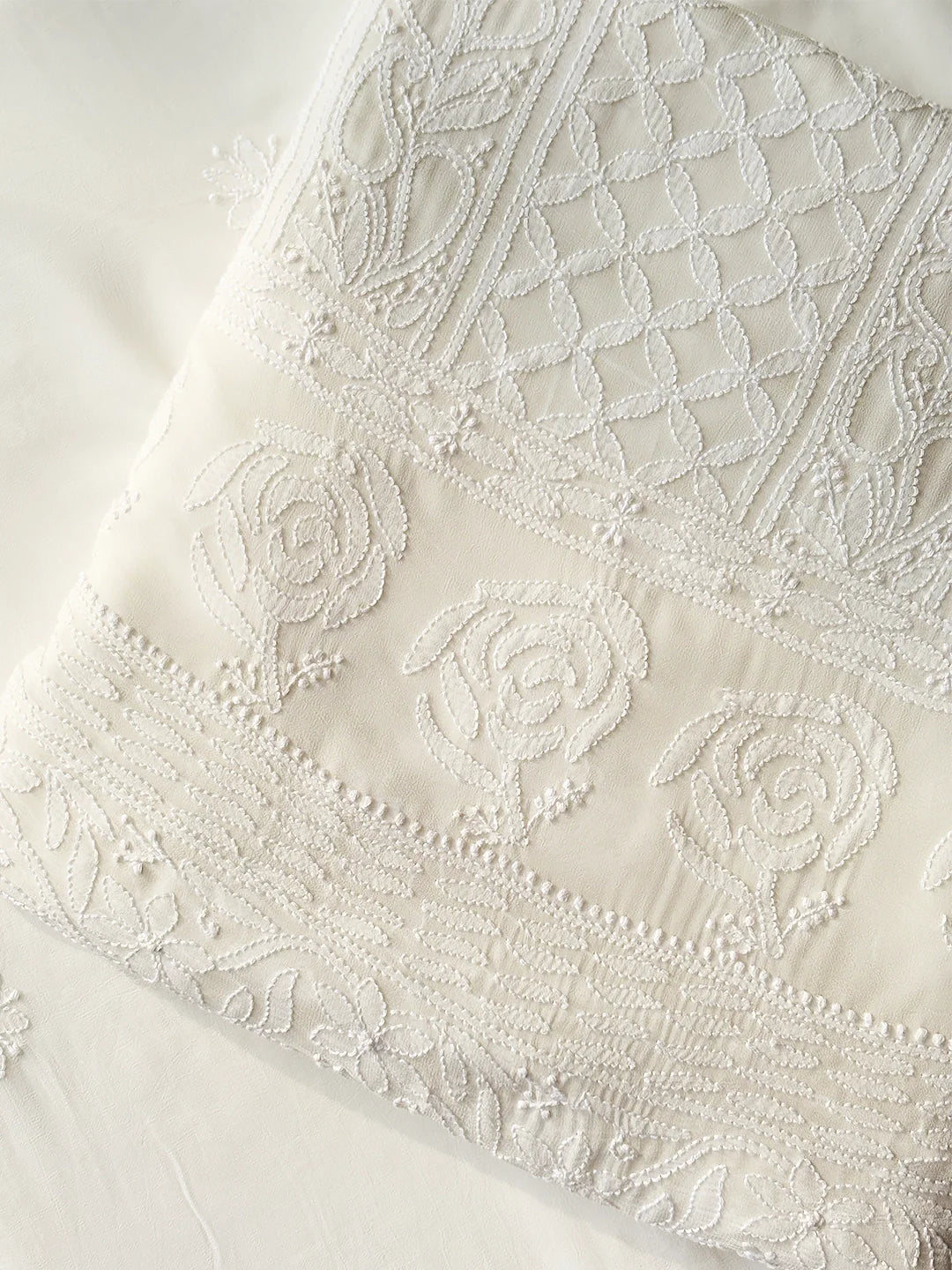 Jasmeet Viscose Chikankari Kurti Piece with Dupatta - White