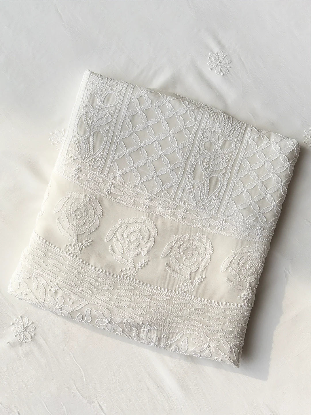 Jasmeet Viscose Chikankari Kurti Piece with Dupatta - White