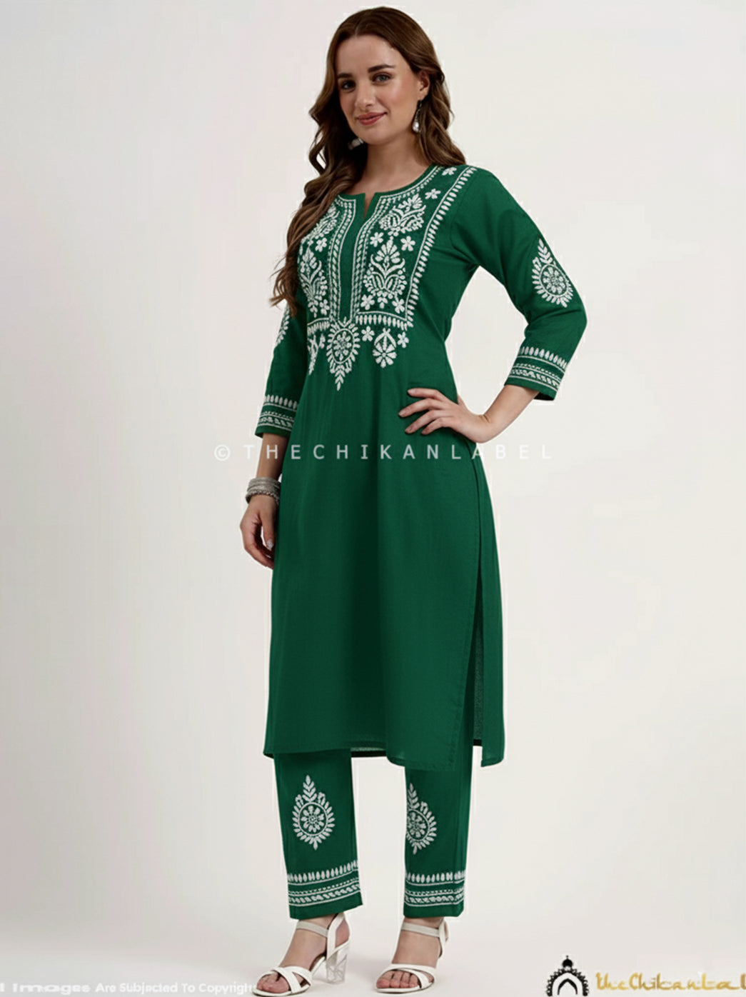 Women’s chikankari ethnic outfit set showcasing heritage embroidery art on breathable cotton fabric for timeless ethnic dressing