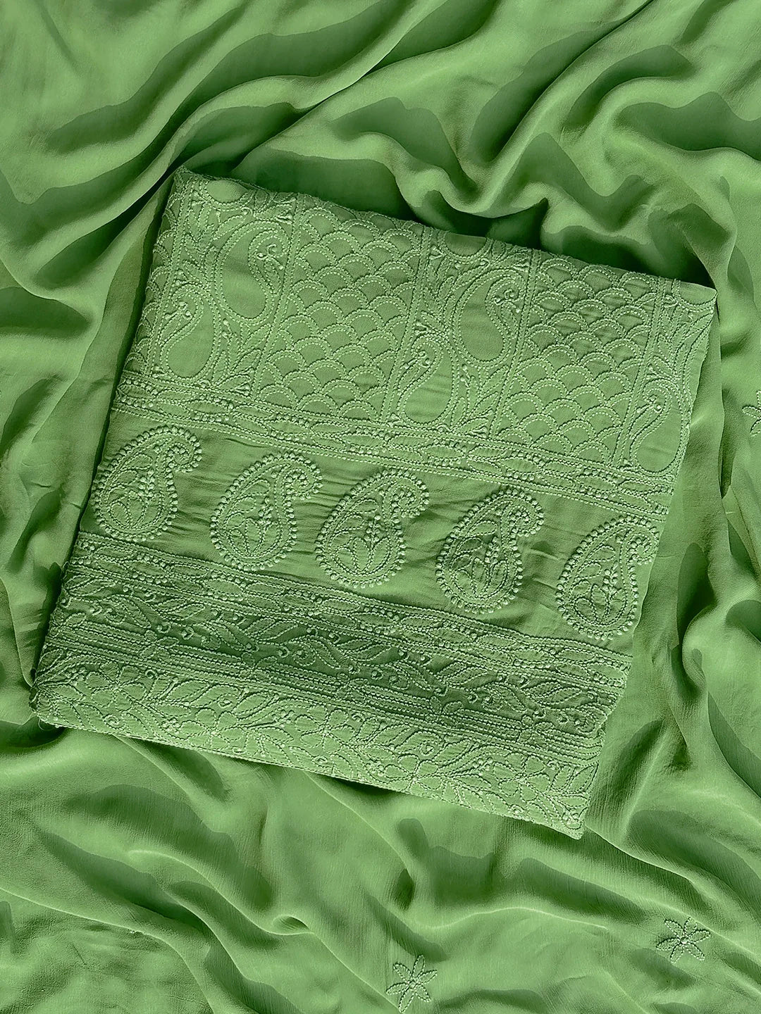 Jasmeet Viscose Chikankari Kurti Piece with Dupatta - Green