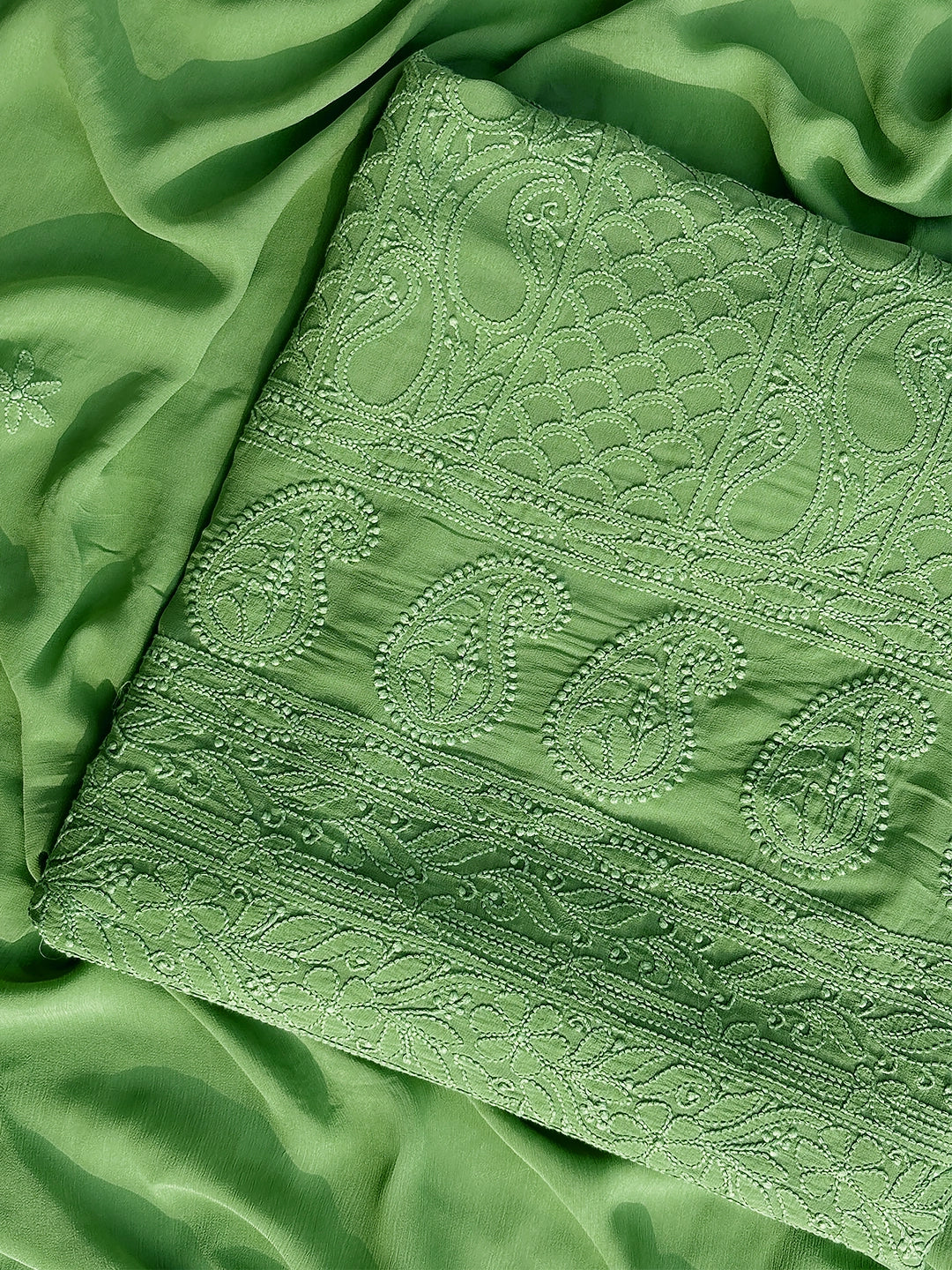 Jasmeet Viscose Chikankari Kurti Piece with Dupatta - Green