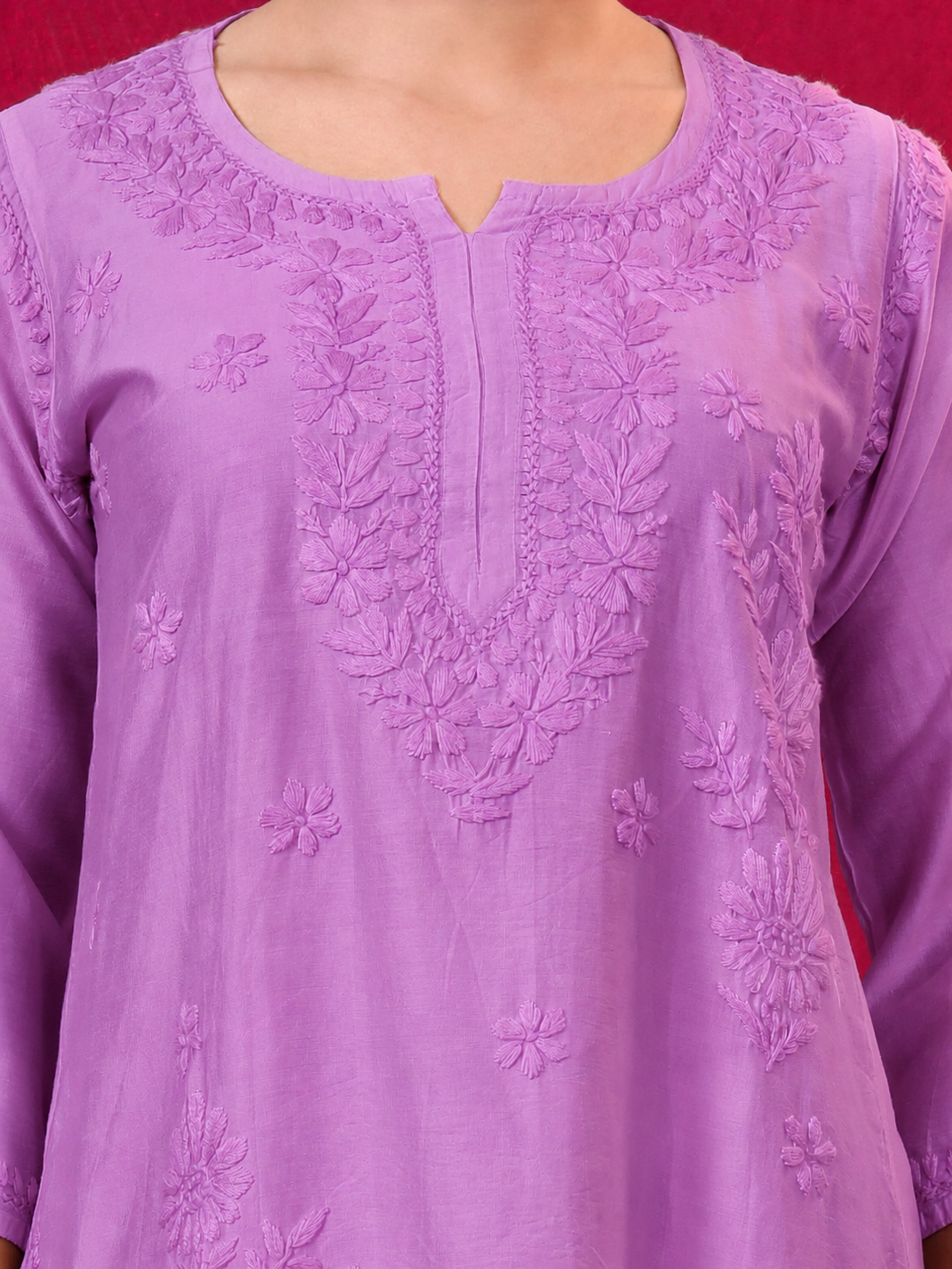 Kashvi Chanderi Chikankari Kurta Farshi Salwar Set with Dupatta - Lavender