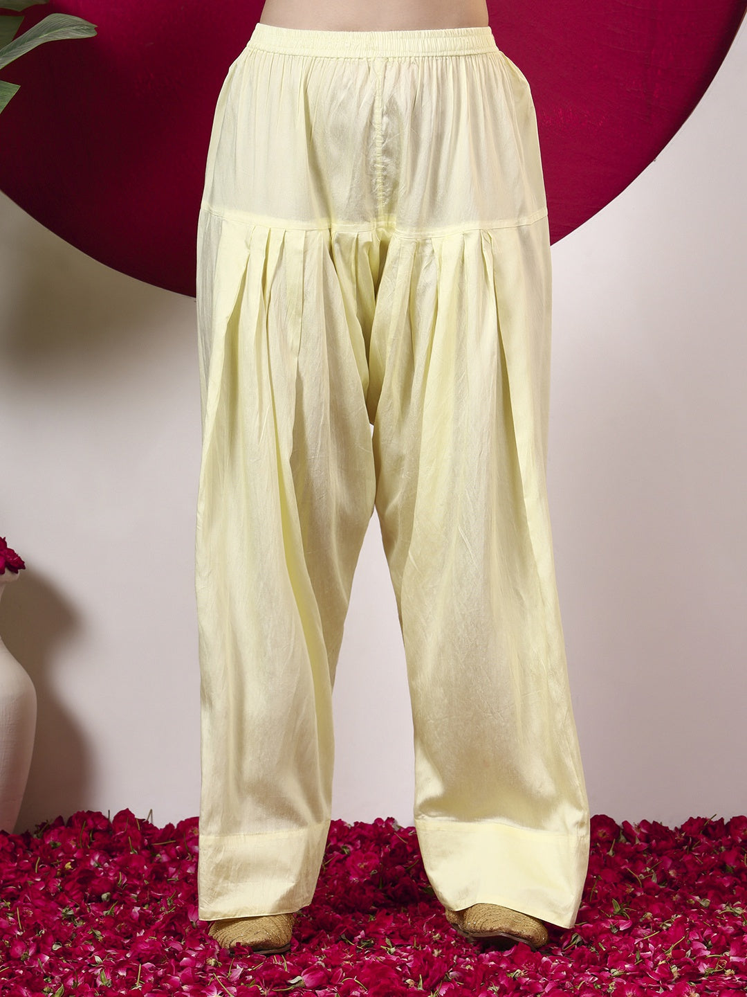 Kashvi Chanderi Chikankari Kurta Farshi Salwar Set with Dupatta - Yellow