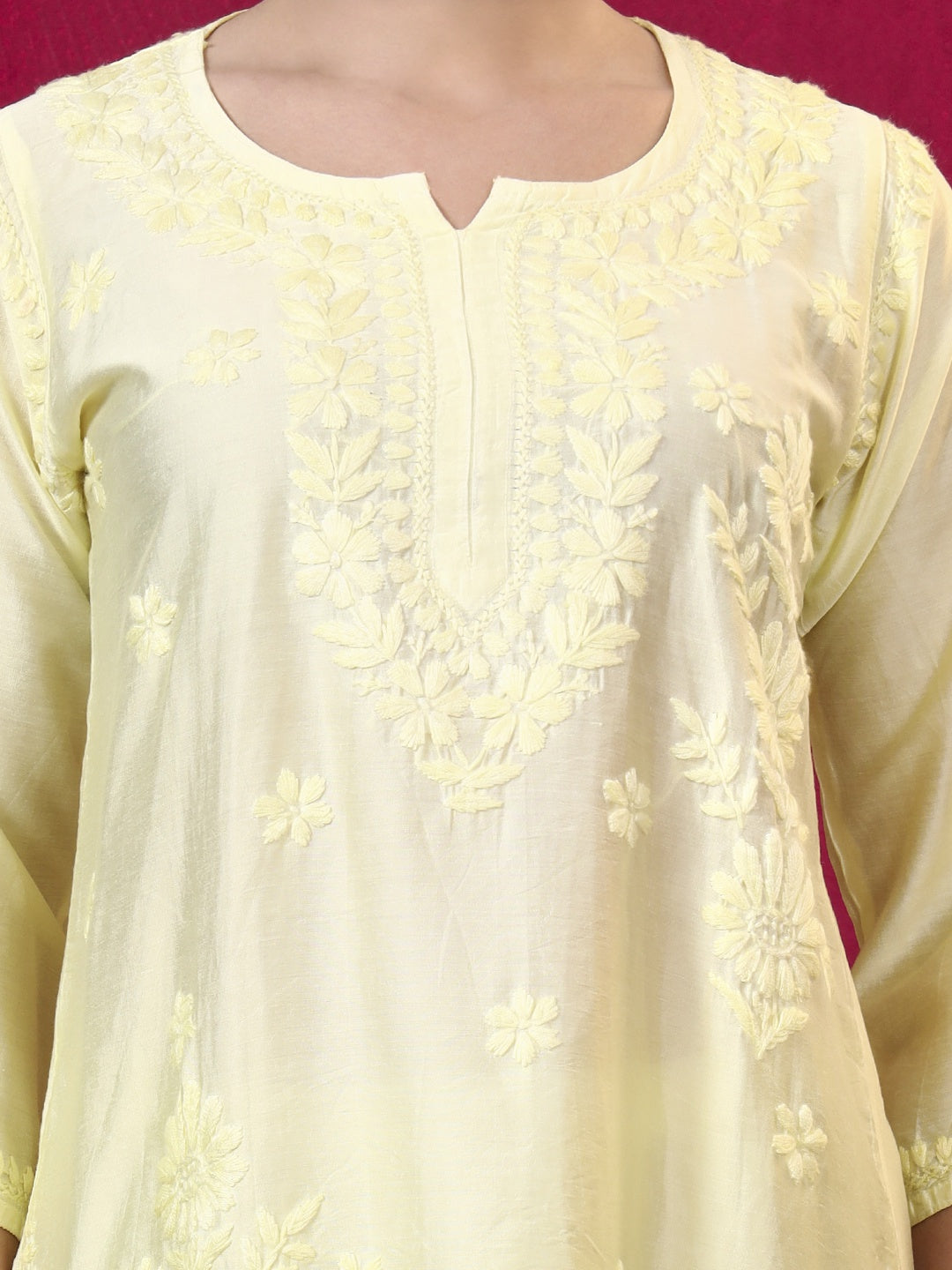 Kashvi Chanderi Chikankari Kurta Farshi Salwar Set with Dupatta - Yellow