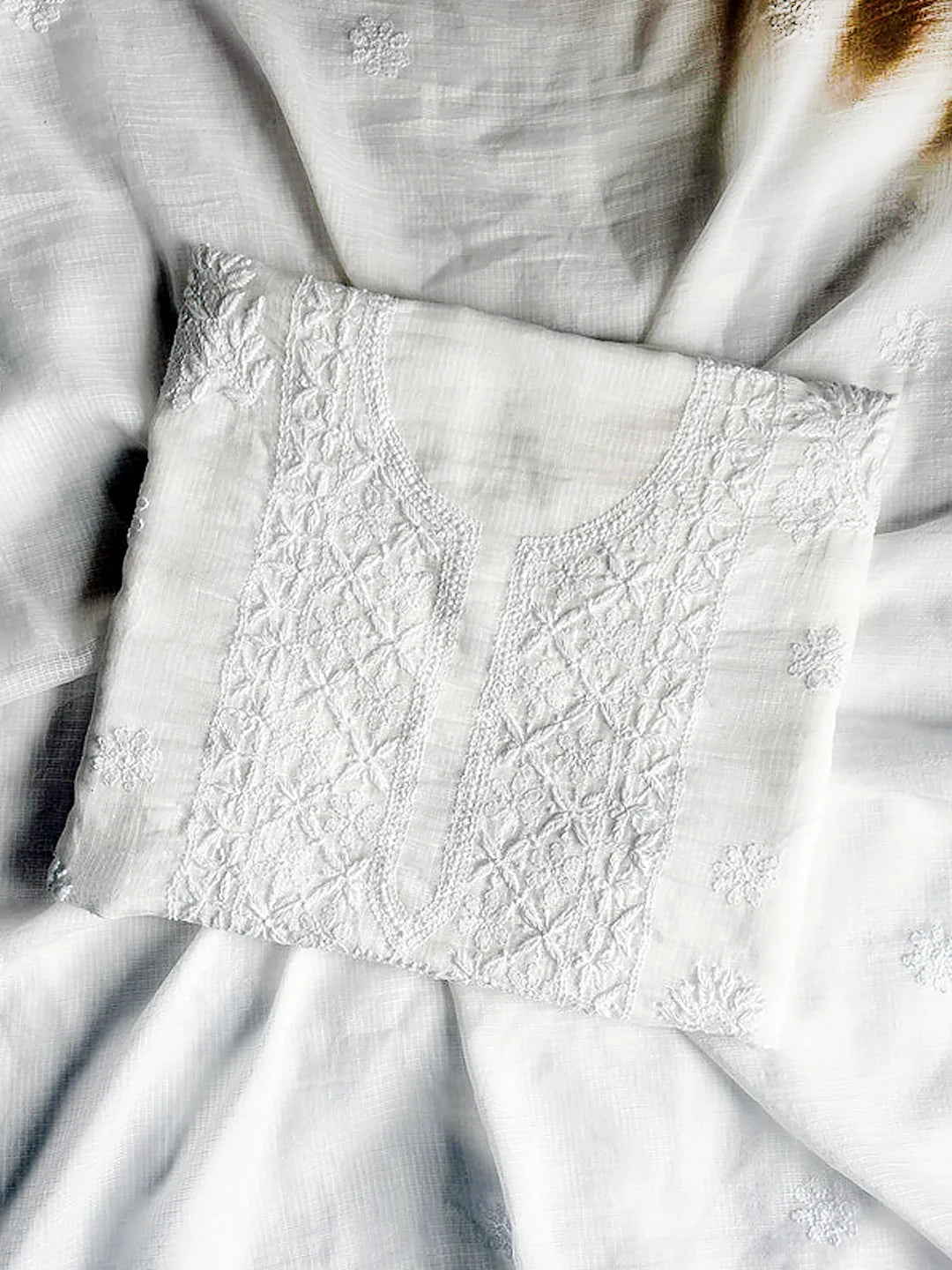 Zayna Kota Cotton Chikankari Kurti Piece with Dupatta - White