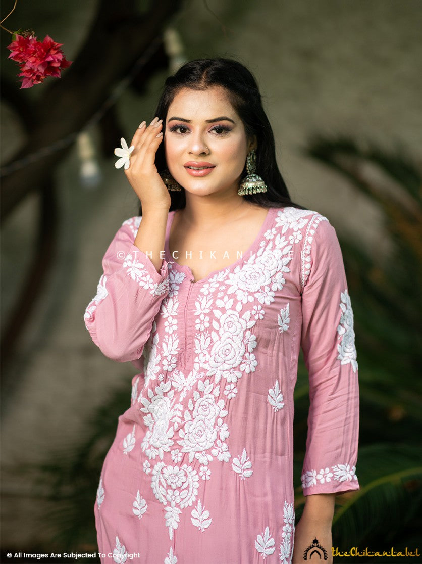 Champagne Safa Muslin Chikankari Straight Kurti
