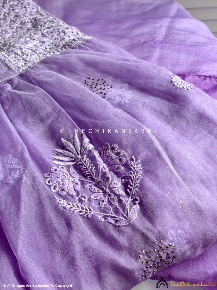 Lavender Ahilya Organza Chikankari A-Line Kurta with Dupatta