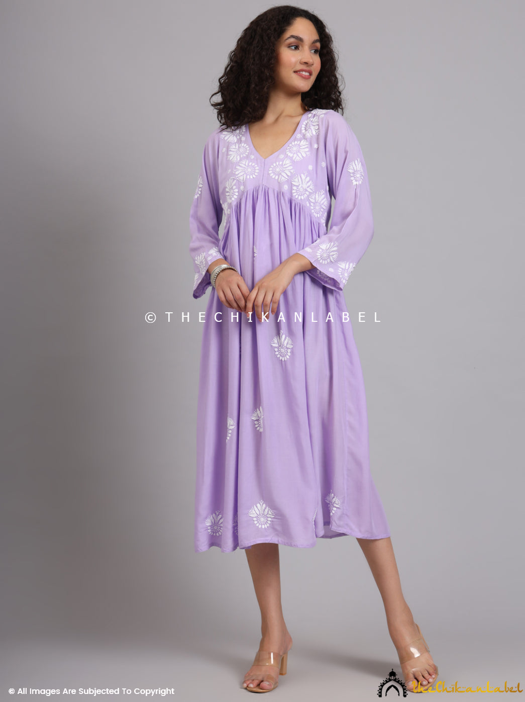 Lavender Aina Modal Chikankari Alia Cut A-Line Kurti