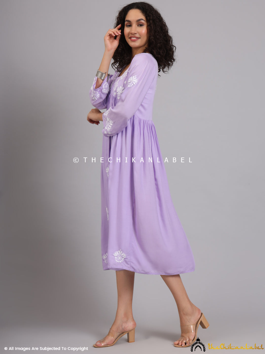 Lavender Aina Modal Chikankari Alia Cut A-Line Kurti