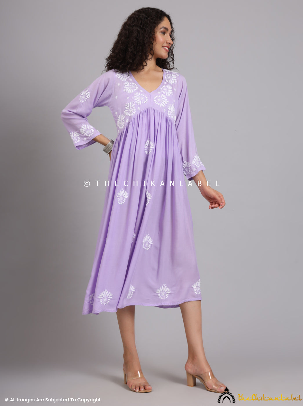 Lavender Aina Modal Chikankari Alia Cut A-Line Kurti