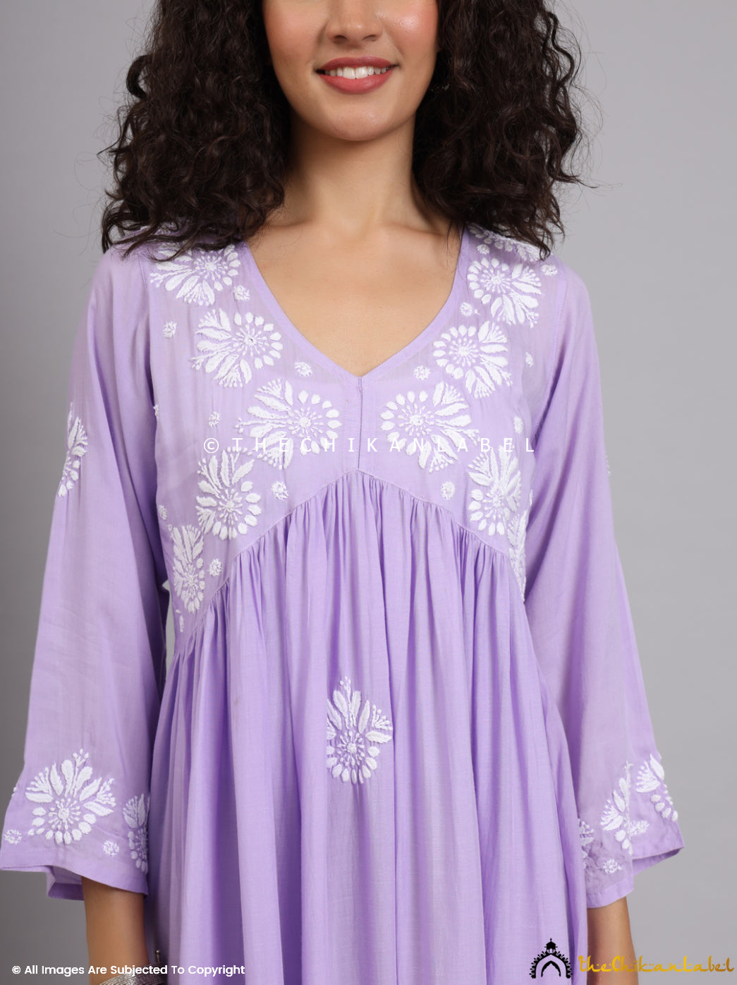 Lavender Aina Modal Chikankari Alia Cut A-Line Kurti